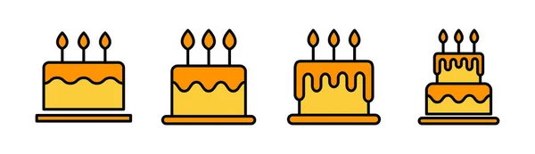Torta Ikon Készlet Webes Mobil Alkalmazáshoz Torta Jel Szimbólum Születésnapi — Stock Vector
