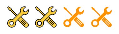Web ve mobil uygulama için tamir araçları simgesi ayarlandı. araç işareti ve sembol. Simge ayarlanıyor. İngiliz anahtarı ve tornavida. Servis