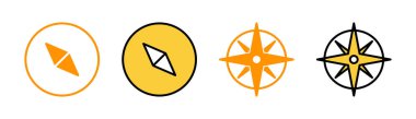 Web ve mobil uygulama için pusula simgesi ayarlandı. ok pusula simgesi işareti ve sembolü
