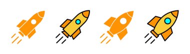 Web ve mobil uygulama için roket simgesi ayarlandı. Başlangıç işareti ve sembol. roket fırlatma simgesi