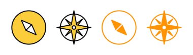 Web ve mobil uygulama için pusula simgesi ayarlandı. ok pusula simgesi işareti ve sembolü