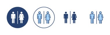 Tuvalet ikonu vektörü. Kızlar ve erkekler tuvaletleri imzalar ve simgeler. Banyo tabelası. wc, tuvalet
