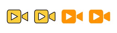 Web ve mobil uygulama için video simgesi ayarlandı. Video kamera işareti ve sembol. Film tabelası. Sinema