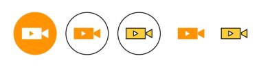 Web ve mobil uygulama için video simgesi ayarlandı. Video kamera işareti ve sembol. Film tabelası. Sinema