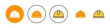 Web ve mobil uygulama için kask simgesi ayarlandı. Motosiklet kaskı tabelası ve sembolü. İnşaat miğferi simgesi. Güvenlik kaskı