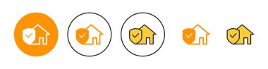 İnternet ve mobil uygulama için ev sigortası simgesi ayarlandı. ev koruma işareti ve sembol