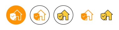 İnternet ve mobil uygulama için ev sigortası simgesi ayarlandı. ev koruma işareti ve sembol