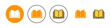 Web ve mobil uygulama için kitap simgesi ayarlandı. Açık kitap işareti ve sembol. Kitap simgesi