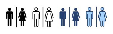 Tuvalet ikonu vektörü. Kızlar ve erkekler tuvaletleri imzalar ve simgeler. Banyo tabelası. wc, tuvalet