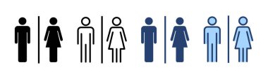 Tuvalet ikonu vektörü. Kızlar ve erkekler tuvaletleri imzalar ve simgeler. Banyo tabelası. wc, tuvalet
