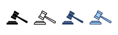 Gavel ikon vektörü. Yargıç tokmak işareti ve sembol. Kanun simgesi. Açık arttırma çekici