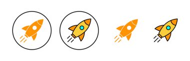 Web ve mobil uygulama için roket simgesi ayarlandı. Başlangıç işareti ve sembol. roket fırlatma simgesi