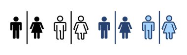 Tuvalet ikonu vektörü. Kızlar ve erkekler tuvaletleri imzalar ve simgeler. Banyo tabelası. wc, tuvalet