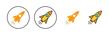 Web ve mobil uygulama için roket simgesi ayarlandı. Başlangıç işareti ve sembol. roket fırlatma simgesi