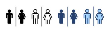 Tuvalet ikonu vektörü. Kızlar ve erkekler tuvaletleri imzalar ve simgeler. Banyo tabelası. wc, tuvalet