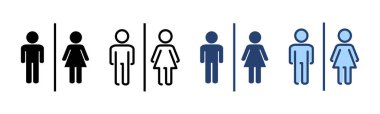 Tuvalet ikonu vektörü. Kızlar ve erkekler tuvaletleri imzalar ve simgeler. Banyo tabelası. wc, tuvalet
