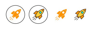 Web ve mobil uygulama için roket simgesi ayarlandı. Başlangıç işareti ve sembol. roket fırlatma simgesi