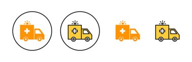 Web ve mobil uygulama için ambulans simgesi ayarlandı. Ambulans kamyonu işareti ve sembol. Ambulans arabası