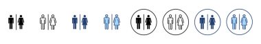 Tuvalet ikonu vektörü. Kızlar ve erkekler tuvaletleri imzalar ve simgeler. Banyo tabelası. wc, tuvalet