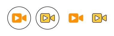 Web ve mobil uygulama için video simgesi ayarlandı. Video kamera işareti ve sembol. Film tabelası. Sinema