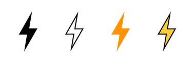 Şimşek simgesi küme vektörü. Elektrik işareti ve sembol. Güç simgesi. enerji işareti