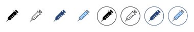 Şırınga ikon vektörü. Enjeksiyon işareti ve sembol. Aşı simgesi