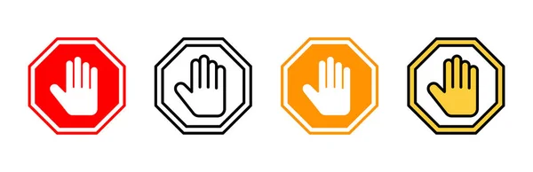 Ikona Stop Ustawiona Wektor Zatrzymaj Znak Drogowy Znak Stopu Dłoni Wektor Stockowy