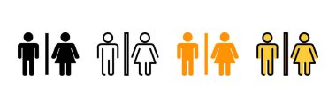 Tuvalet ikonu vektörü ayarlandı. Kızlar ve erkekler tuvaletleri imzalar ve simgeler. Banyo tabelası. wc, tuvalet