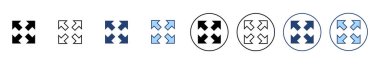 Tam ekran simge vektörü. Tam ekran işareti ve simgeye genişlet. Oklar sembolü