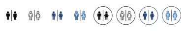 Tuvalet ikonu vektörü. Kızlar ve erkekler tuvaletleri imzalar ve simgeler. Banyo tabelası. wc, tuvalet