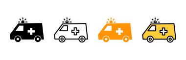 Ambulans simgesi ayarlandı. Ambulans kamyonu işareti ve sembol. Ambulans arabası