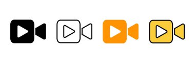 Video simgesi küme vektörü. Video kamera işareti ve sembol. Film tabelası. Sinema