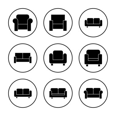 Koltuk simgesi vektörü. Kanepe işareti ve sembol. mobilya simgesi