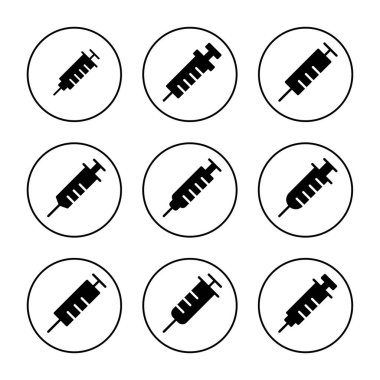 Şırınga ikon vektörü. Enjeksiyon işareti ve sembol. Aşı simgesi