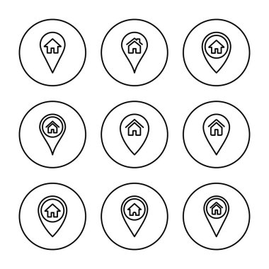 Adres simgesi vektörü. Ev işareti ve sembol. nokta