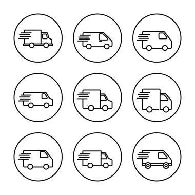 Teslimat kamyonu ikon vektörü. Teslimat kamyonu işareti ve sembol. Hızlı dağıtım simgesi gönderiliyor