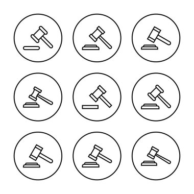 Gavel ikon vektörü. Yargıç tokmak işareti ve sembol. Kanun simgesi. Açık arttırma çekici