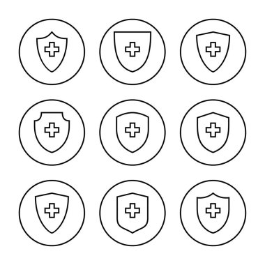 Sağlık sigortası ikonu vektörü. Sigorta sağlık belgesi ve sembolü