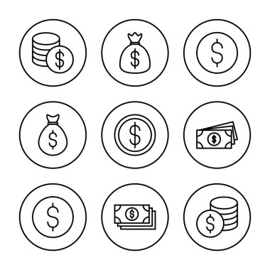 Para ikonu vektörü. Para işareti ve sembol