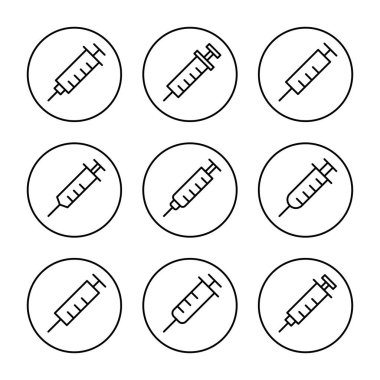 Şırınga ikon vektörü. Enjeksiyon işareti ve sembol. Aşı simgesi