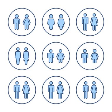 Erkek ve kadın ikon vektörü. Erkek ve dişi işareti ve sembol. Kızlar ve oğlanlar