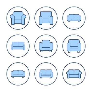 Koltuk simgesi vektörü. Kanepe işareti ve sembol. mobilya simgesi