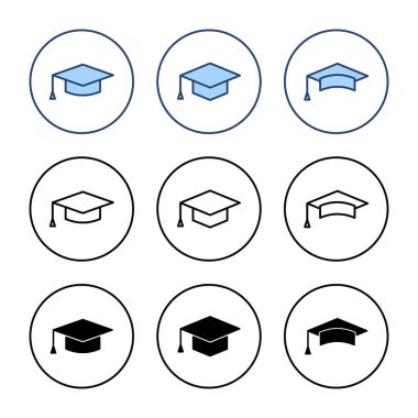 Eğitim ikonu vektörü. Mezuniyet şapkası işareti ve sembol. Mezun olmak. Öğrenci şapkası