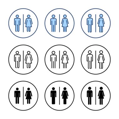 Tuvalet ikonu vektörü. Kızlar ve erkekler tuvaletleri imzalar ve simgeler. Banyo tabelası. wc, tuvalet