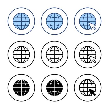 Web simgesi vektörü. Web tabelalarına ve sembollere git. Web tıklama simgesi. Genel arama simgesi