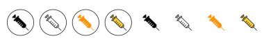 Şırınga ikonu kümesi vektörü. İğne işareti ve sembol. Aşı simgesi
