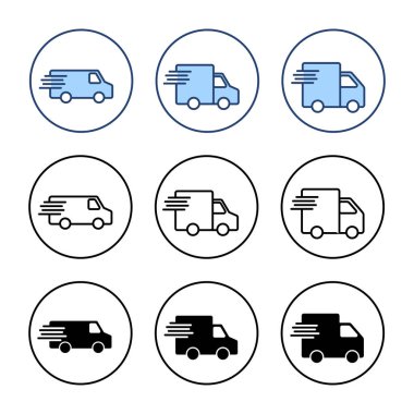 Teslimat kamyonu ikon vektörü. Teslimat kamyonu işareti ve sembol. Hızlı dağıtım simgesi gönderiliyor