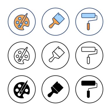 Simge vektörünü boya. Boya fırçası işareti ve sembol. boyama silindiri vektörü