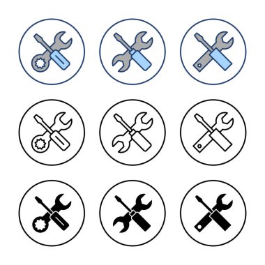 Alet ikon vektörünü onar. araç işareti ve sembol. Simge ayarlanıyor. İngiliz anahtarı ve tornavida. Servis