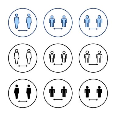 Sosyal uzaklık simgesi vektörü. Sosyal uzaklık işareti ve sembol. Kendini karantina işareti